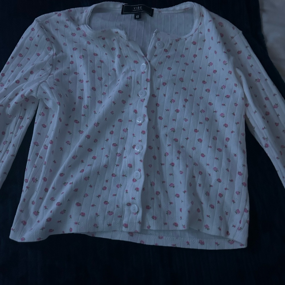 Vibe Kids Button Down Shirt with Pink Floral Design